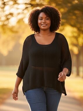 ADORA Black Scoop-Neck Open-Knit Sweater